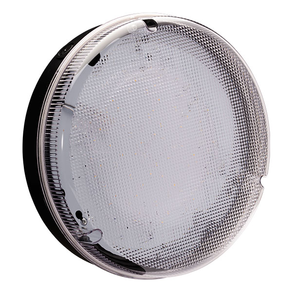 Utilita 14W LED Round Black Bulkhead in Emergency with Clear Bezel